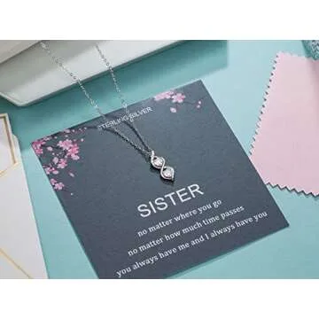 Sister Gifts from Sister, Sterling Silver Infinite Two Interlocking Infinity Double Hearts Necklace, Birthday Jewelry Gift Necklaces for Sisters, No Matter