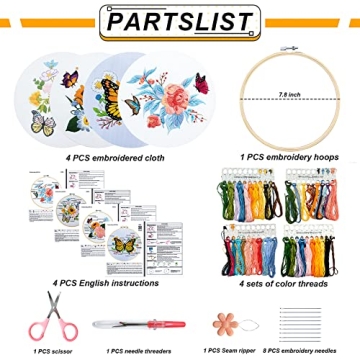 Embroidery Kit for Beginners, 4 Complete Cross Stitch Sets