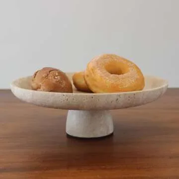 Nawgnail Natural Travertine Fruit Bowl for Kitchen Counter 10.2", Large Decorative Bowl Pedestal for...