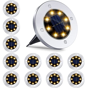 12 Pack 8LED Solar Garden Lights Outdoor Waterproof Sidewalk Disk Bright In-Ground Landscape Lightin...