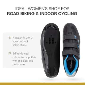 Tommaso Pista 100 Women's Cycling Shoes Dual Cleat Compatibility - Spin Shoes, Indoor Cycling Bike, Road Bike Shoes, Sport Bike- No Cleats - Compatible with SPD, SPD-SL & Look Delta Cleats - Blue 38