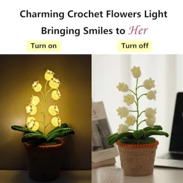 Lily of The Valley Lamp, Crochet Artificial Flowers with Night Lights, Cordless Table Lamp - Women Gift Ideas for Christmas Valentine Mother's Day, Desk Home Decorations
