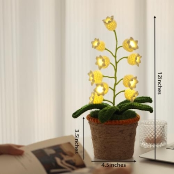 Lily of The Valley Lamp, Crochet Artificial Flowers with Night Lights, Cordless Table Lamp - Women Gift Ideas for Christmas Valentine Mother's Day, Desk Home Decorations