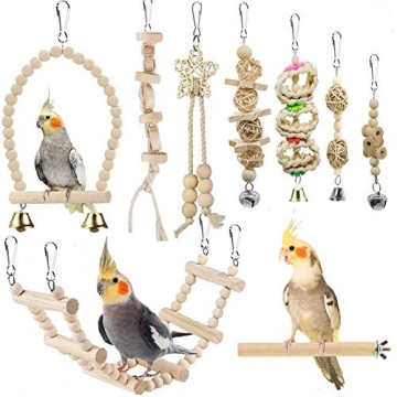 Bird Parrot Swing Toys, Chewing Standing Hanging Perch Hammock Climbing Ladder Bird Cage Toys for Bu...
