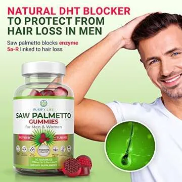 Vegan Saw Palmetto for Women & Men - Potent Saw Palmetto Extract, Prostate Supplements for Men, DHT Blocker for Womens Hair Growth, Hormonal Balance Gummies, PCOS Hair Loss, DHT Blocker, Gluten-Free