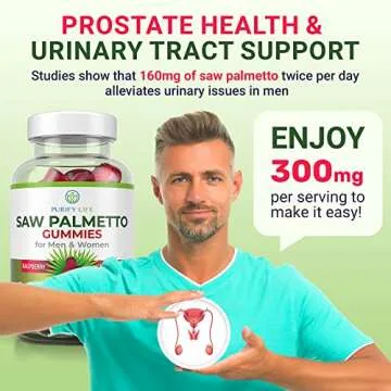 Vegan Saw Palmetto for Women & Men - Potent Saw Palmetto Extract, Prostate Supplements for Men, DHT Blocker for Womens Hair Growth, Hormonal Balance Gummies, PCOS Hair Loss, DHT Blocker, Gluten-Free