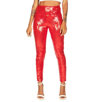 Tipsy Elves Women's Red Sequin High Waisted Leggings Size X-Large