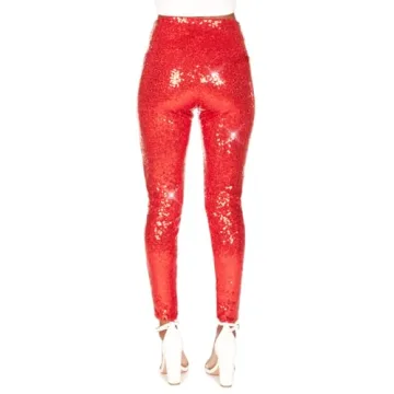 Tipsy Elves Women's Red Sequin High Waisted Leggings Size X-Large