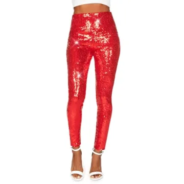 Tipsy Elves Women's Red Sequin High Waisted Leggings Size X-Large