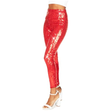 Tipsy Elves Women's Red Sequin High Waisted Leggings Size X-Large