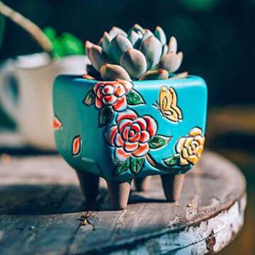 Summer Impressions Succulent Pots 3.63 Inch Hand Painted Square Cactus Planter Pot Clay Pot Flower Pot Butterfly Design with Saucers Pack of 4