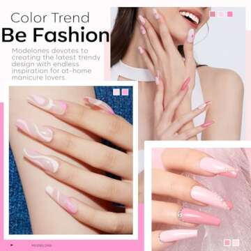 modelones Pink Gel Nail Polish Set, 6 Colors Light Soft Pink White Nude Pink Soak Off Nail Art Gel D...