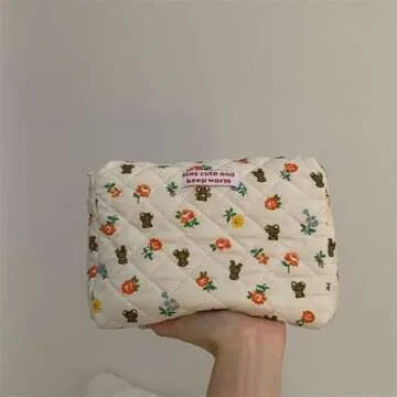 Donloise Kawaii Makeup Bag - Cute Floral Storage Organizer