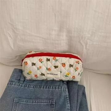 Donloise Kawaii Makeup Bag - Cute Floral Storage Organizer