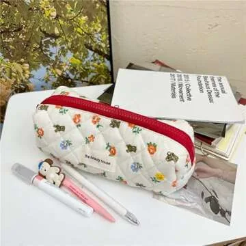 Donloise Kawaii Makeup Bag - Cute Floral Storage Organizer