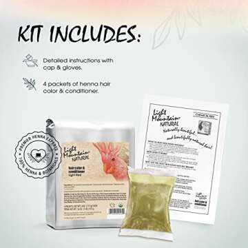 Light Mountain Henna Hair Color & Conditioner - Light Red Hair Dye for Men/Women, Organic Henna Leaf...