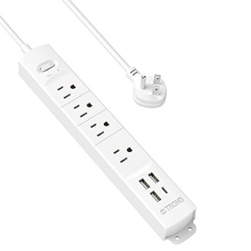 TROND Surge Protector Power Strip with USB, Ultra Thin Flat Plug 3ft Extension Cord 1625W, 3 USB A &...