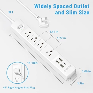 TROND Surge Protector with USB & Ultra Thin Flat Plug