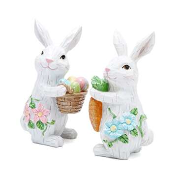 Hodao 2PCS Easter Bunny Decorations Spring Easter Rabbit Decors Figurines Tabletopper Decorations fo...