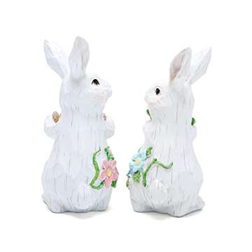 Hodao 2PCS Easter Bunny Decorations Spring Easter Rabbit Decors Figurines Tabletopper Decorations for Party Home Holiday Cute Rabbit Easter Day Gifts Decorations