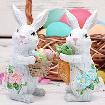 Hodao 2PCS Easter Bunny Decorations Spring Easter Rabbit Decors Figurines Tabletopper Decorations for Party Home Holiday Cute Rabbit Easter Day Gifts Decorations