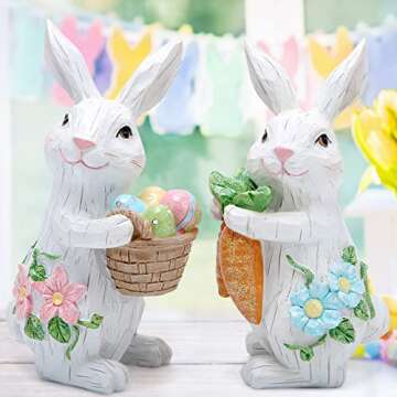 Hodao 2PCS Easter Bunny Decorations Spring Easter Rabbit Decors Figurines Tabletopper Decorations for Party Home Holiday Cute Rabbit Easter Day Gifts Decorations