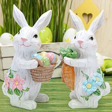 Hodao 2PCS Easter Bunny Decorations Spring Easter Rabbit Decors Figurines Tabletopper Decorations for Party Home Holiday Cute Rabbit Easter Day Gifts Decorations