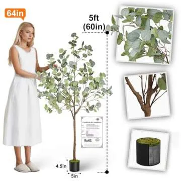 Aveyas 5ft Artificial Eucalyptus Tree for Home Decor, 5 Feet Large Faux Floor Plant Fake Silk Trees with Pot for Indoor Outdoor House Living Room Office (5 ft Tall)