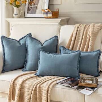 Joyouth Set of 2 Decorative Fringe Throw Pillow Covers Chenille Pillow Covers Elegant Design Pillowcase Soft Tassels Cushion Cover for Couch Bed Home Decor,16×16 Inch,Dusty Blue