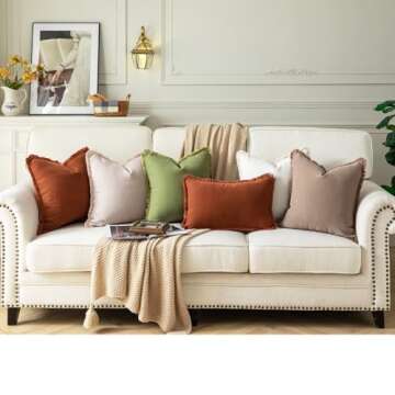 Joyouth Set of 2 Decorative Fringe Throw Pillow Covers Chenille Pillow Covers Elegant Design Pillowcase Soft Tassels Cushion Cover for Couch Bed Home Decor,16×16 Inch,Dusty Blue