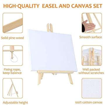 Easel Set 58 Pcs Painting Set(7 Pcs 14 Inch Easel+7Pcs 8x10 Paint Canvas+40 Brushes+4 Palettes) Pain...