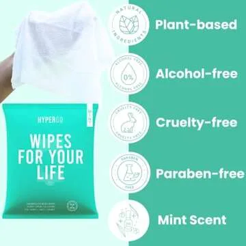 HyperGo Body Wipes - No Rinse Wet Wipes for Adults, All Natural Shower Bathing Wipes, Refreshing Body and Face Cleansing Wipes for Women and Men, 40 Extra Large Disposable Washcloths, 12x12 Mint