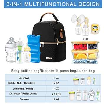BABEYER Breastmilk Cooler Bag with Ice Pack Fits 6 Baby Bottles up to 9 Ounce, Breast Milk Pump Cool...