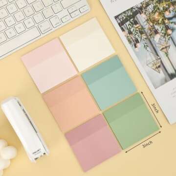 EOOUT Transparent Sticky Notes, 6 Pads 3x3 Inch, 6 Colors Pastel Clear Self-Adhesive Waterproof Tran...
