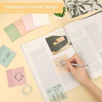 EOOUT Transparent Sticky Notes, 6 Pads 3x3 Inch, 6 Colors Pastel Clear Self-Adhesive Waterproof Translucent Sticky Notes, 300 Sheets, for Bible Tabs, Book Tabs, School Supplies, Office