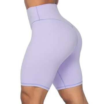 Sunzel 8" High Waist Biker Shorts for Women No Front Seam Soft Yoga Workout Gym Bike Shorts Tummy Control Squat Proof Light Purple