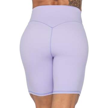 Sunzel 8" High Waist Biker Shorts for Women No Front Seam Soft Yoga Workout Gym Bike Shorts Tummy Control Squat Proof Light Purple