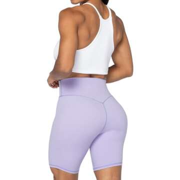 Sunzel 8" High Waist Biker Shorts for Women No Front Seam Soft Yoga Workout Gym Bike Shorts Tummy Control Squat Proof Light Purple