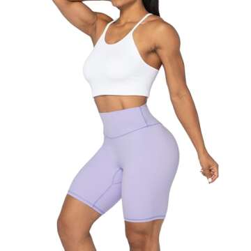 Sunzel 8" High Waist Biker Shorts for Women No Front Seam Soft Yoga Workout Gym Bike Shorts Tummy Control Squat Proof Light Purple