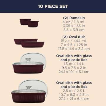 CorningWare Ceramic Bakeware Set with Lids - 10 Piece Stoneware Set with Modern Elegance