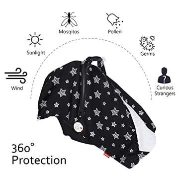 Baby Car Seat Cover for Babies, Opening Black Star Minky Carseat Canopy for Boys Girls, Multiuse Cov...