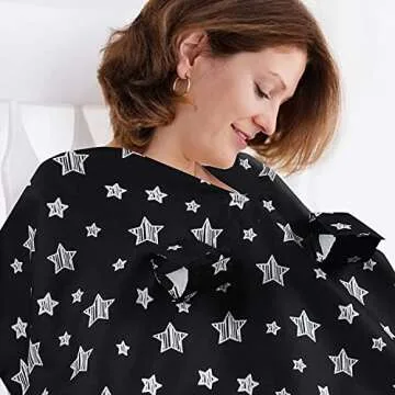 Baby Car Seat Cover for Babies, Opening Black Star Minky Carseat Canopy for Boys Girls, Multiuse Cover for Infant Carseat/Baby Carrier/Stroller/Nursing Breastfeeding/Newborn Shower Gift