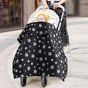 Baby Car Seat Cover for Babies, Opening Black Star Minky Carseat Canopy for Boys Girls, Multiuse Cover for Infant Carseat/Baby Carrier/Stroller/Nursing Breastfeeding/Newborn Shower Gift