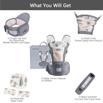 Bebamour Baby Carrier Newborn to Toddler-2 in 1 Hip Seat & Carrier Front and Back Carry with Head Ho...