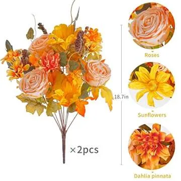 Anna's Whimsy 2 Pcs Thanksgiving Fall Artificial Flowers, Fall Decor Silk Flowers Bouquet for Home W...