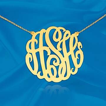 Personalized Monogram Necklace - 1.5" Gold Plated Sterling Silver - Custom Initials