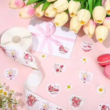 JarThenaAMCS 1000Pcs Watercolor Valentine's Day Stickers Pink Heart Shape Roll of Sticker Bulk Paper Decals 8 Designs Adhesive Decorative Sticker for Anniversary Journal Envelope Decor Party Supplies