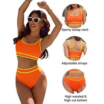 BMJL Women's High Waisted Bikini Sets Sporty Two Piece Swimsuits Color Block Cheeky High Cut Bathing Suits(S,Orange)