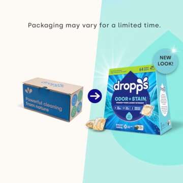Dropps Odor & Stain Biobased Power Laundry Detergent Pods, Crisp Breeze (140 Pods) - HE Compatible Laundry Pods for Fresh Clothes - Laundry Soap Supplies & Recyclable Paperboard Packaging