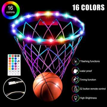 Green Bean LED Basketball Hoop Light Rim and Backboard, Remote Control Basketball Rim Light with 16 Colors 7 Flashing Mode for Playing Basketball in The Dark (Rim and Backboard not Included)
